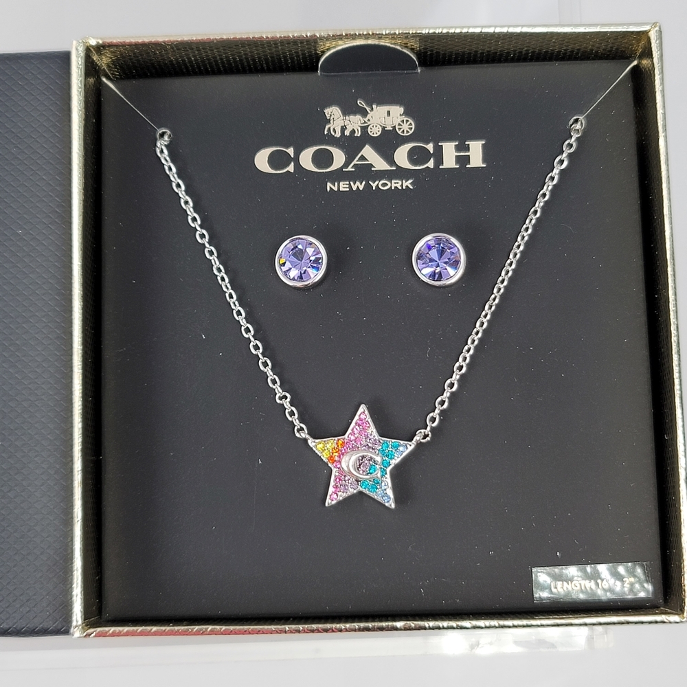 Coach Star Crystal Necklace and Stud Earrings Set